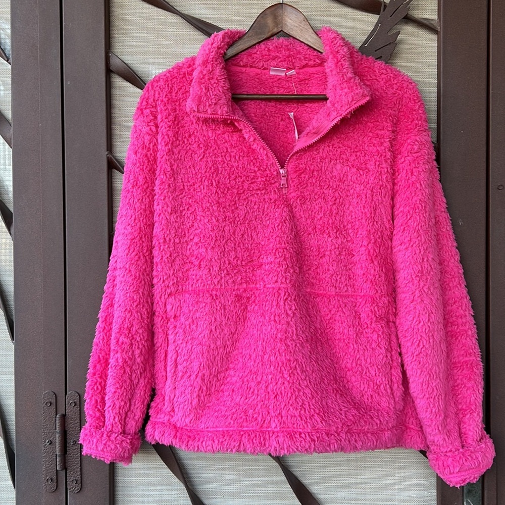 🧸 New Gap Teddy Soft Sherpa Hot Pink 1/4 Zip Sweatshirt 🧸